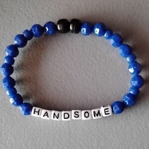 Blue Beaded Bracelet with 'Handsome' Lettering